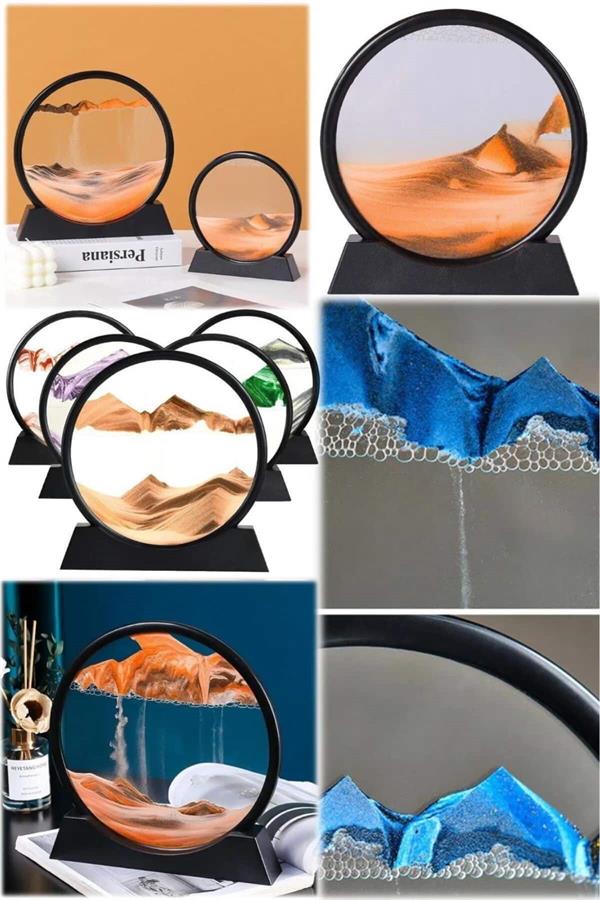 7 Inç Mavi Orta Boy Dekoratif Yuvarlak Şık Kum Tablosu Modern Dekoratif Süs