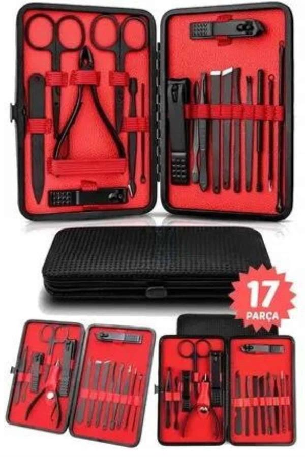 17 Parça El Ayak Bakım Seti Tırnak Temizleme Manikür Pedikür Cımbız Törpü Tırnak Makası