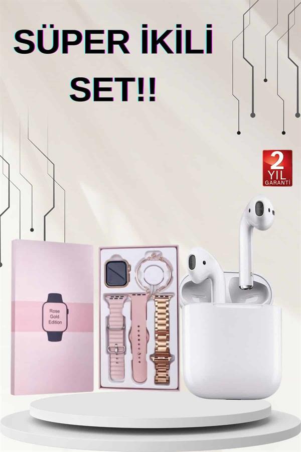 3 Kordonlu Dokunmatik Ekran Akıllı Saat ve 2.Nesil Kablosuz Bluetooth Kulaklık ANC/ENC