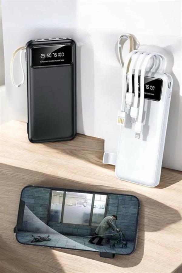 20.000 Mah Led Işıklı LCD Ekran USB Girişli Type-C Lightning Powerbank