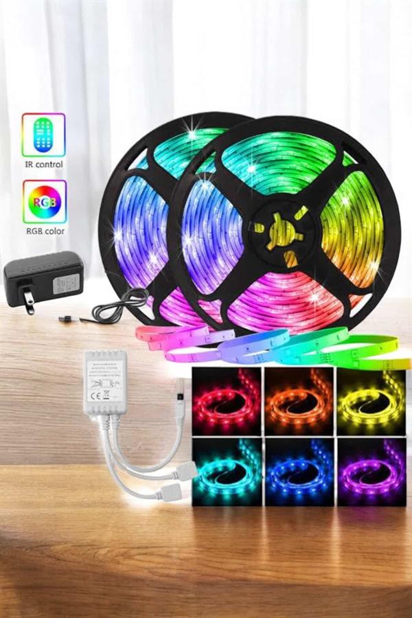 5 Metre Şerit Led RGB Işıklı Kumandalı Güç Adaptörü Her Ortama Uygun