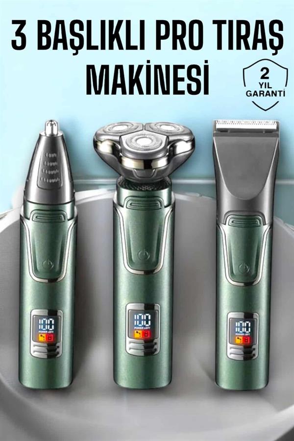 3 Başlıklı Profesyonel Saç ve Sakal Bakım Seti Vücut Burun ve Kulak Tüy Alma