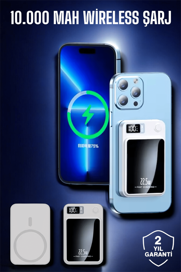 22.5W Magsafe Kablosuz Şarjlı Powerbank Dijital Ekran ve Hızlı Şarj