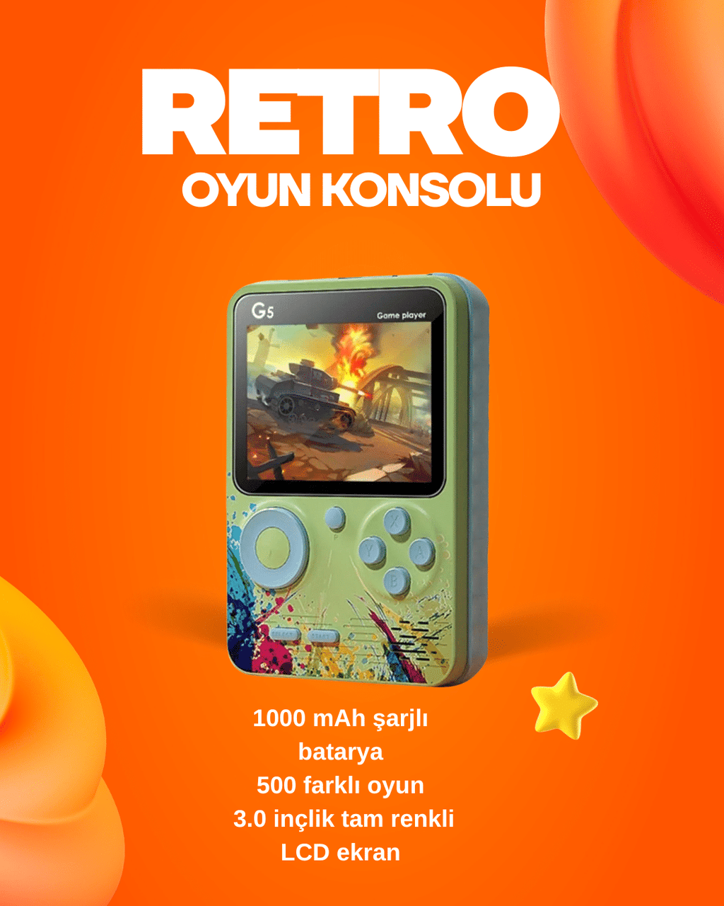 500 Oyun Hafızalı G5 Game Box – Renkli LCD Ekranlı