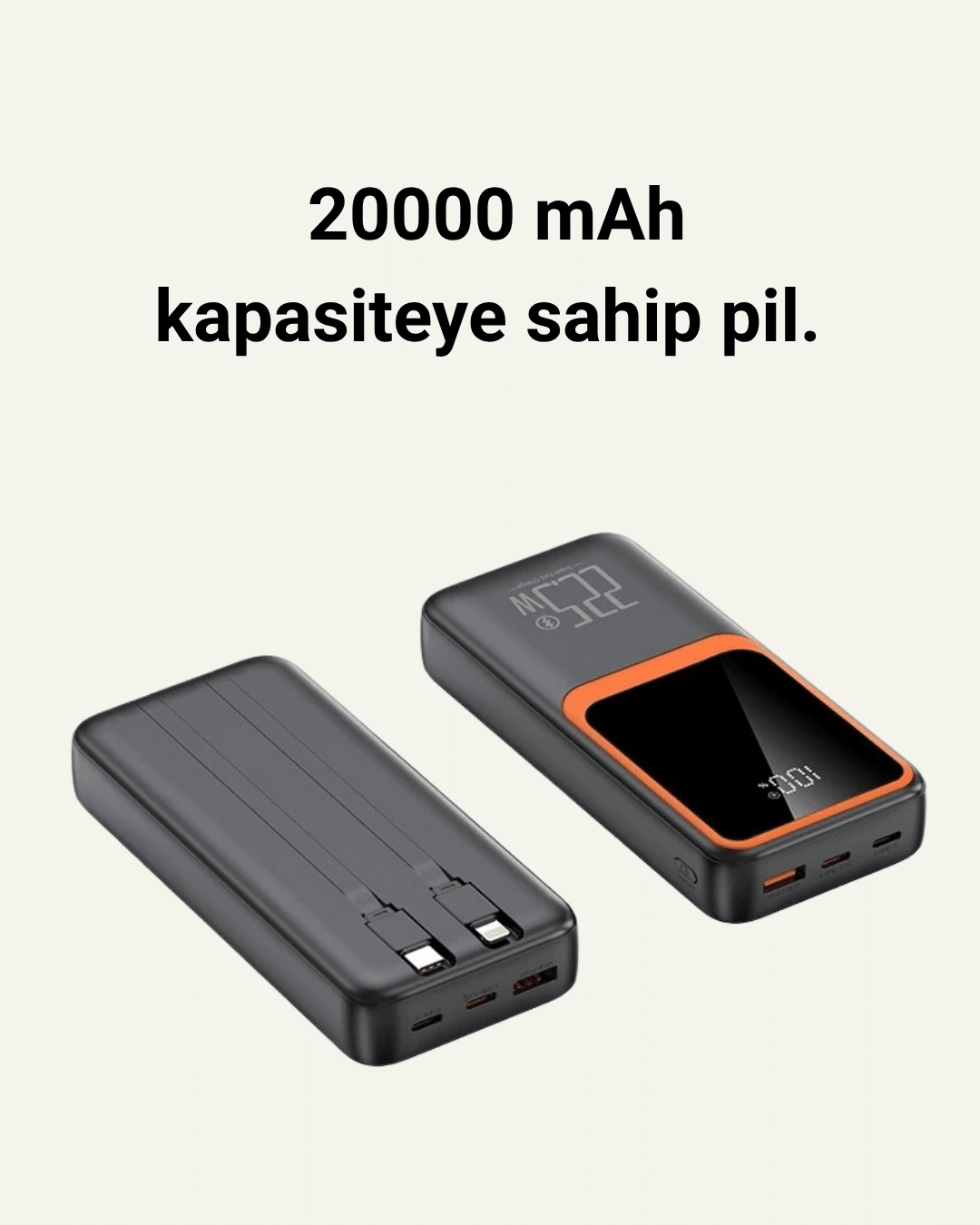 20000 mAh Powerbank | Çok Kablolu Dijital Göstergeli Yüksek Hızlı Şarj Cihazı