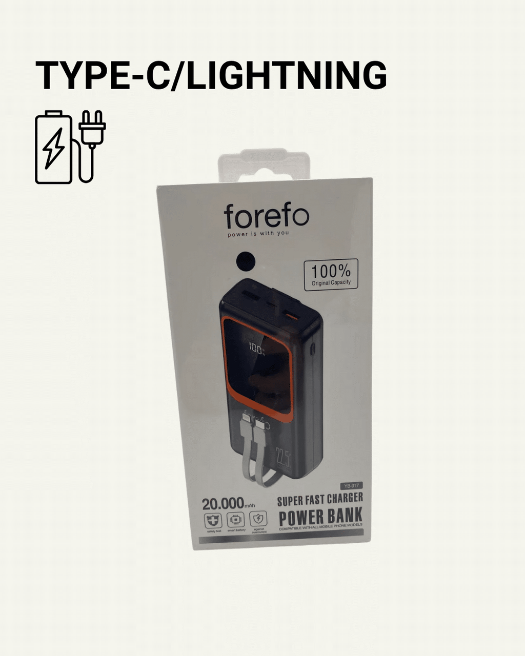 20000 mAh Powerbank | Çok Kablolu Dijital Göstergeli Yüksek Hızlı Şarj Cihazı