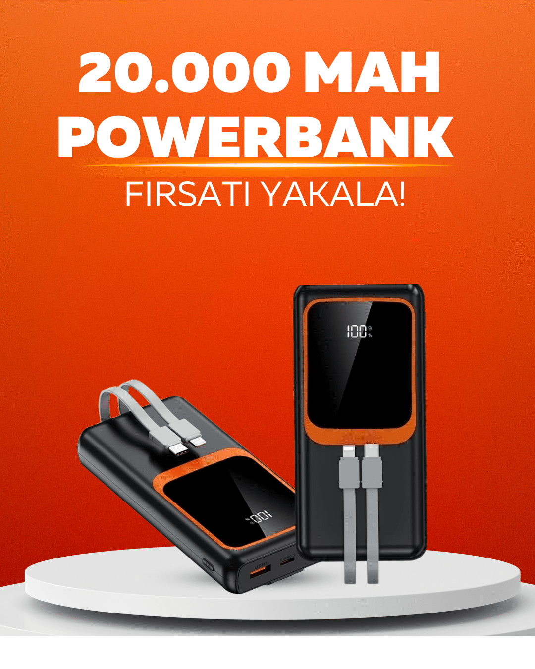 20.000 mAh Powerbank – 22.5W Hızlı Şarj Çok Kablolu Dijital Göstergeli