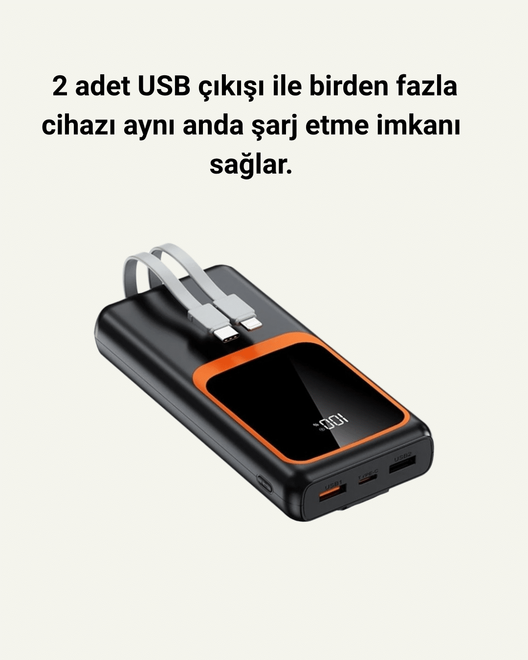 20.000 mAh Powerbank – 22.5W Hızlı Şarj Çok Kablolu Dijital Göstergeli