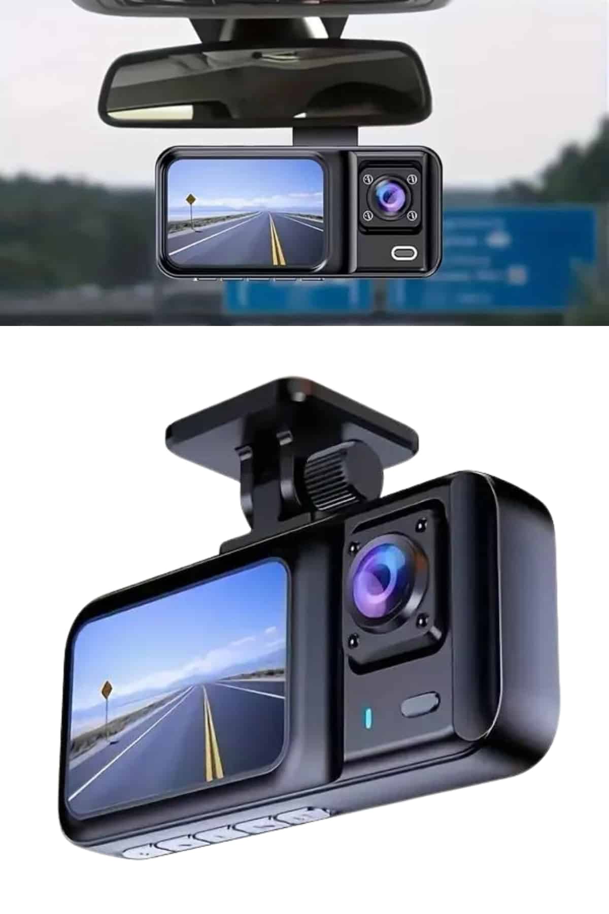 1080p Sürüş Kaydedici 2 İnç Araç Araba Ön İç Arka DVR IPS Ekran