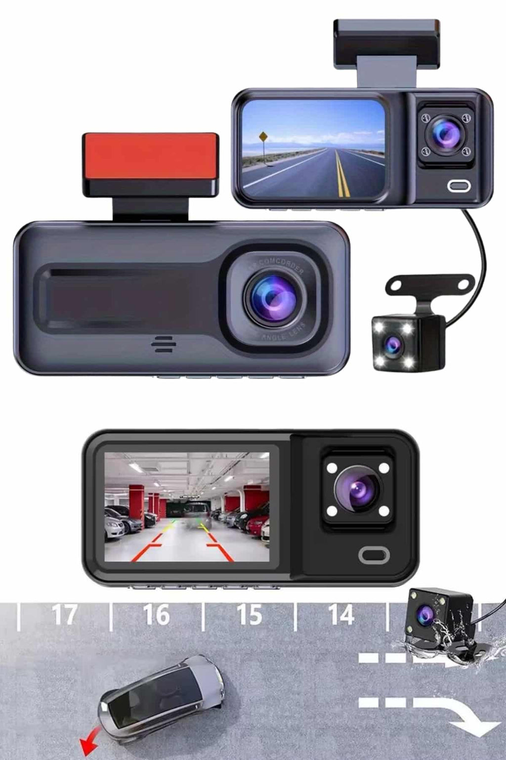 1080p Sürüş Kaydedici 2 İnç Araç Araba Ön İç Arka DVR IPS Ekran