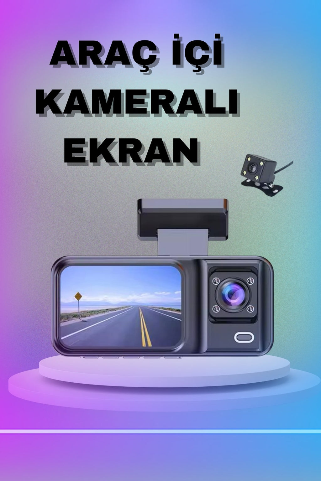 1080P 3 Lensli WİFİ Araç İçi Kameralı Ekran DVR Kaydedici Gece Görüşlü