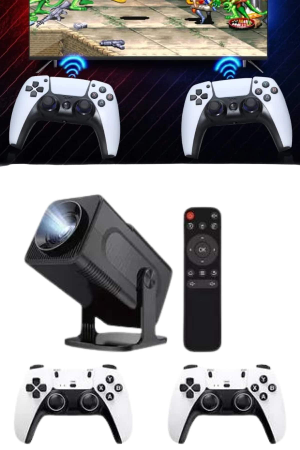 4K Android Smart Wi-fi Çift Kollu Projeksiyon Game Box Kumandalı Taşınabilir
