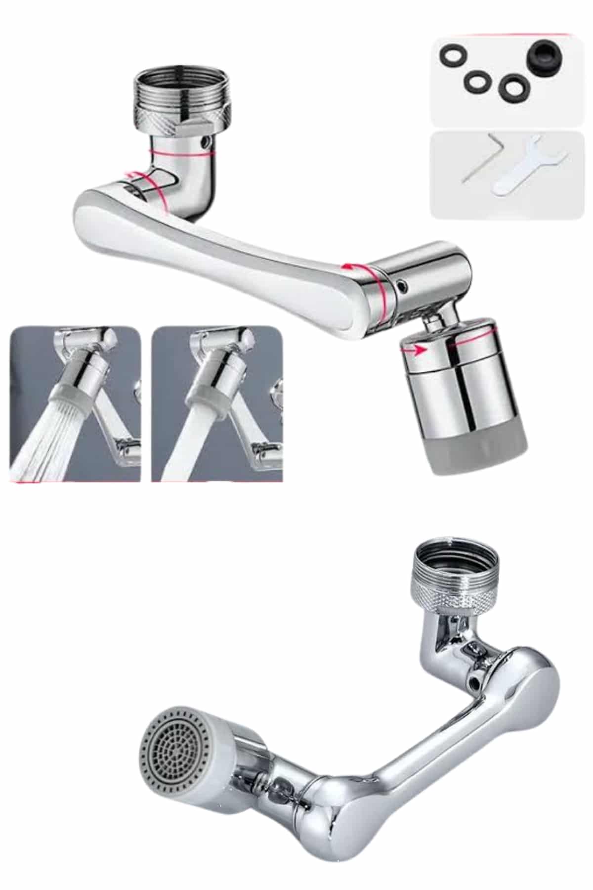 180 Derece Dönebilen Fonksiyonel Paslanmaz Çelik Robotik Kol Musluk Başlığı