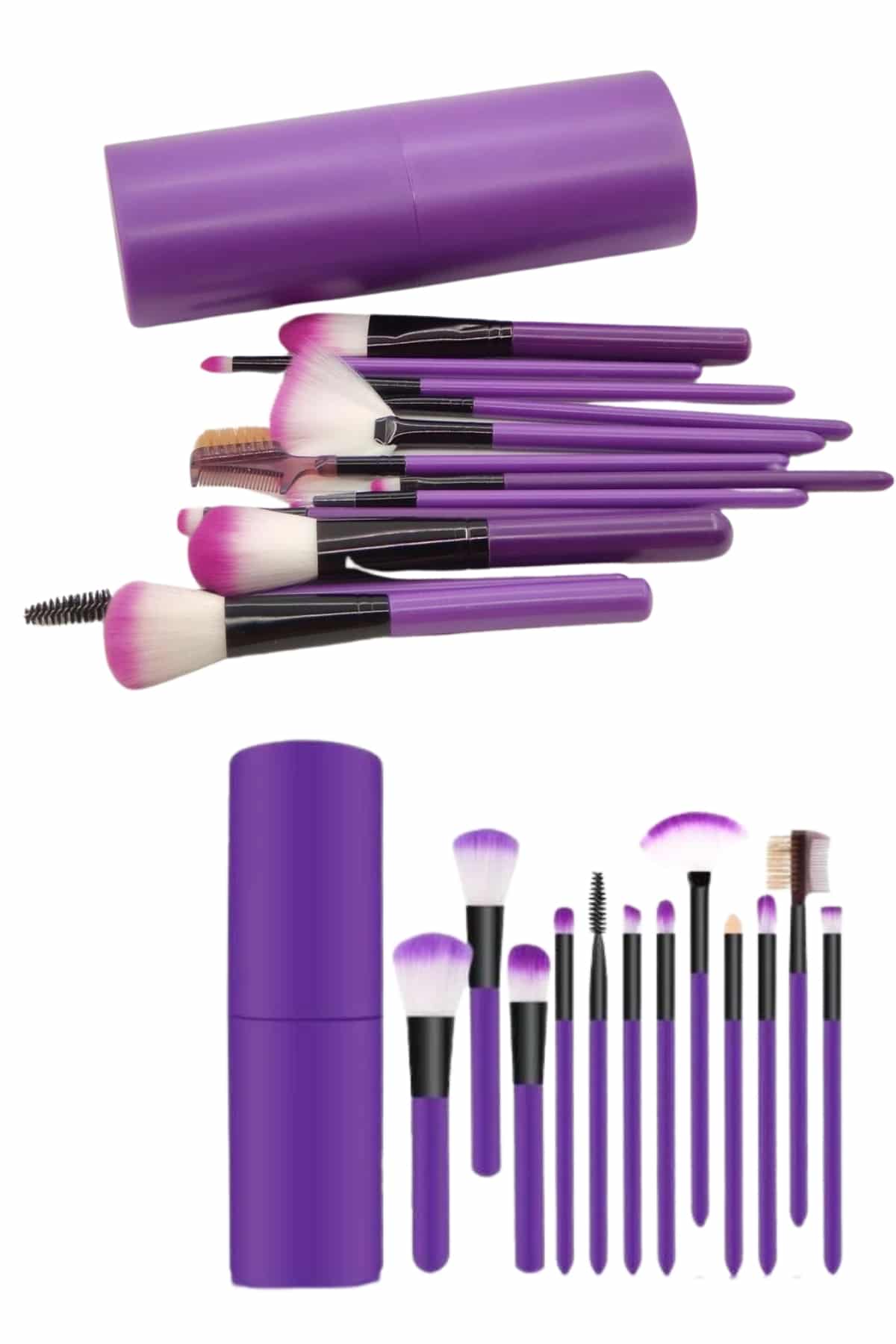 12 Parça Makyaj Fırça Seti Profesyonel Fondöten Allık Far Kontür Fırçası