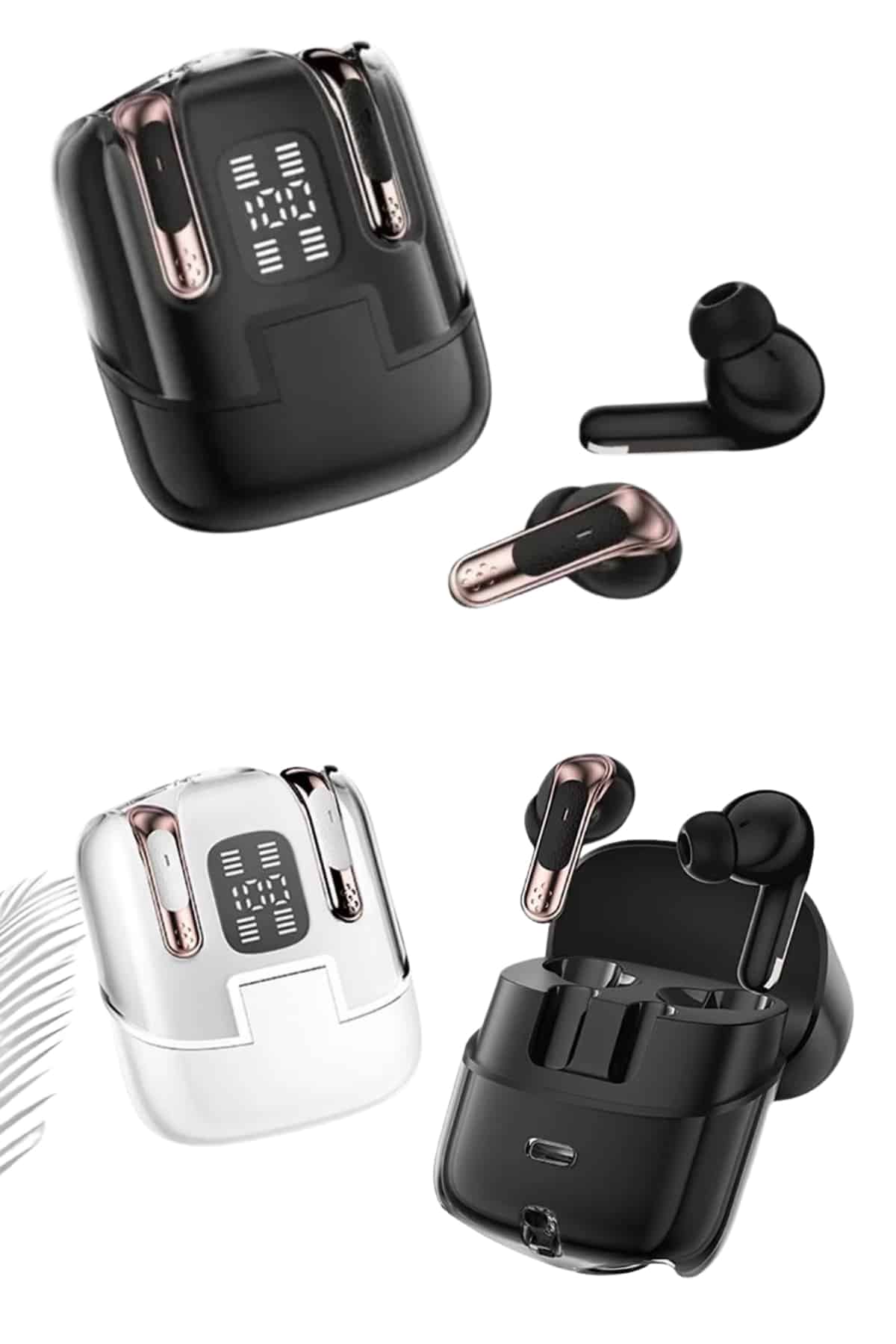 4 Adet Çift Kulaklık Dijital Göstergeli Yüksek Ses Kaliteli Bluetooth Kulaklık