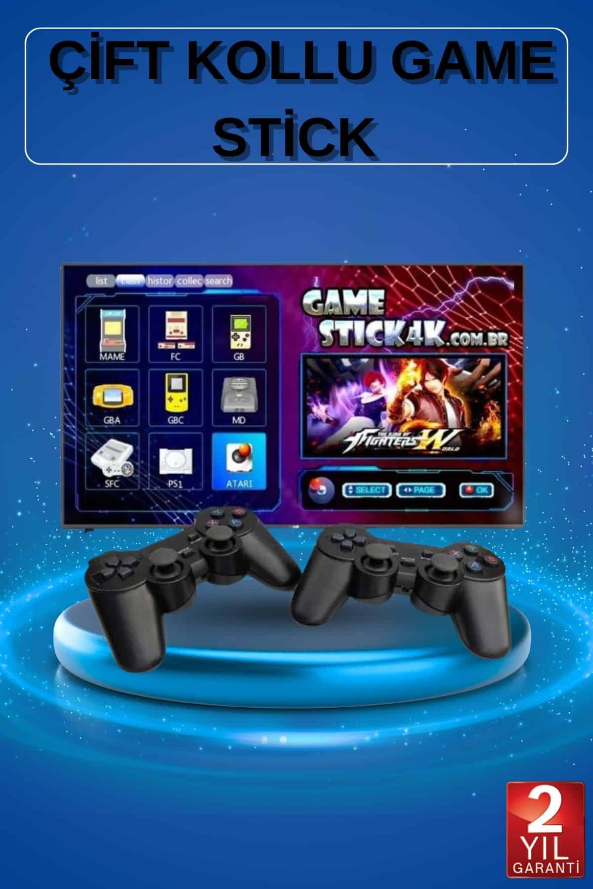 2 Kollu Kablosuz 2.4G Retro Oyunlar 4k Game Stick 3500 Oyun Atari