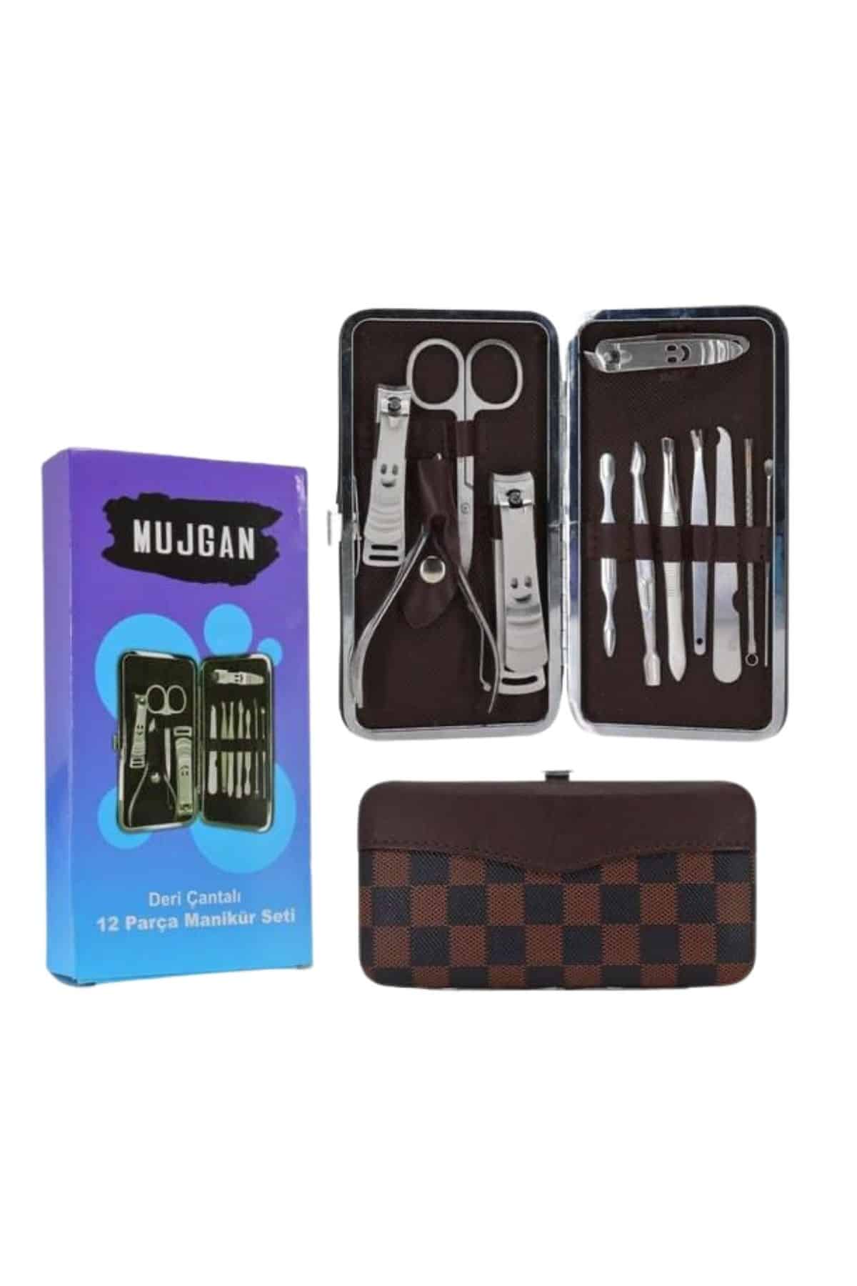 12 Parça Manikür Pedikür Seti Özel Deri Çanta El Ayak Bakımı Akne ve Sivilce Temizleme