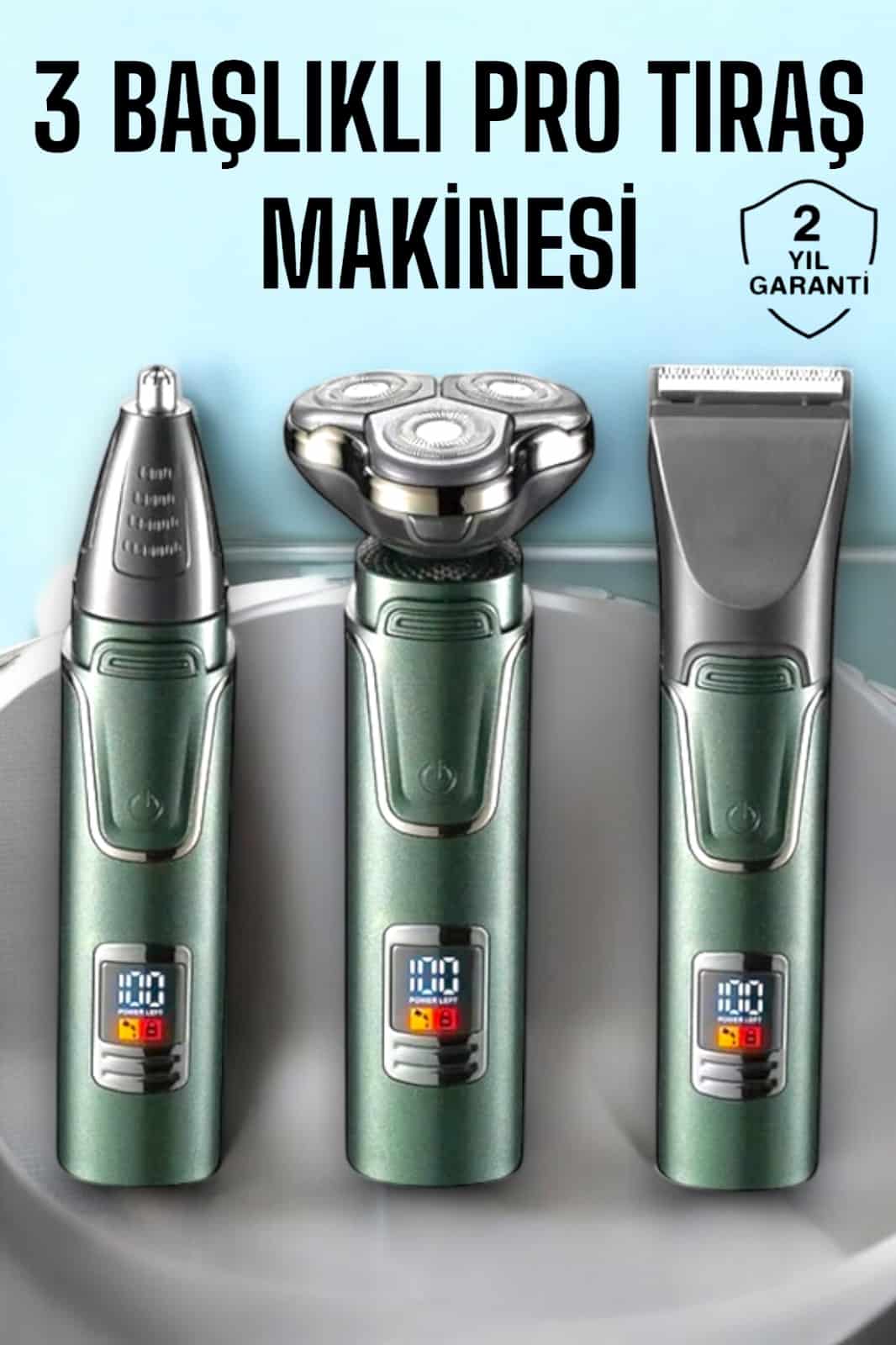 3 Başlıklı Profesyonel Saç ve Sakal Bakım Seti Vücut Burun ve Kulak Tüy Alma