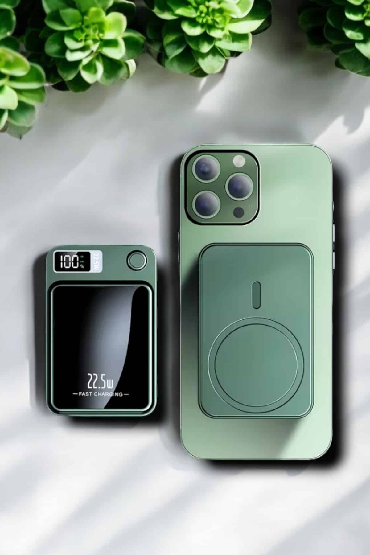 22.5W Magsafe Kablosuz Şarjlı Powerbank Dijital Ekran ve Hızlı Şarj