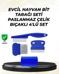 4 Parçalı Evcil Hayvan Tarak Seti – Paslanmaz Çelik Dişli Ergonomik Saplı