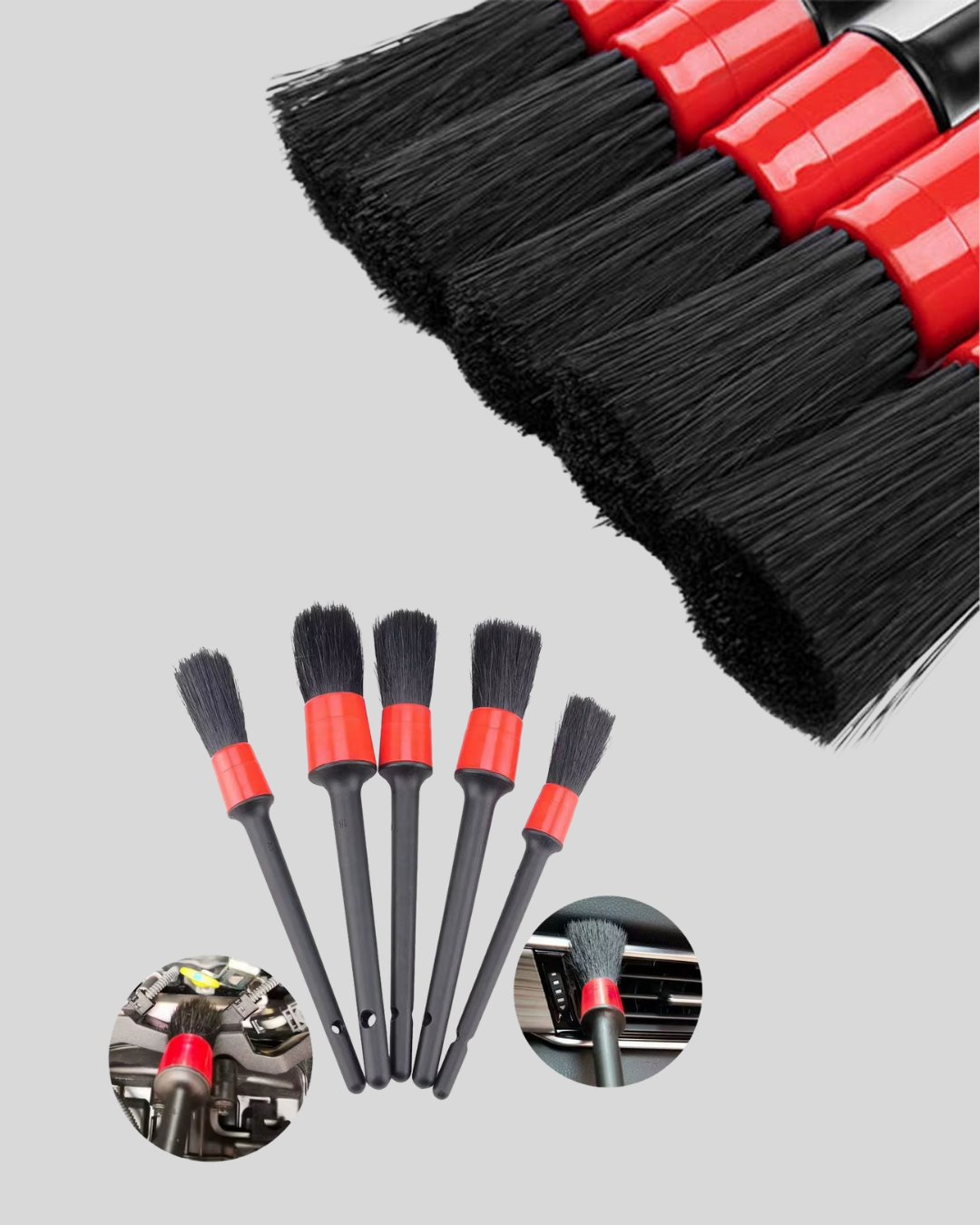 5 Boy Fırçalı Araba Temizlik Seti-Derin Temizlik Sağlayan Yumuşak Fırçalar