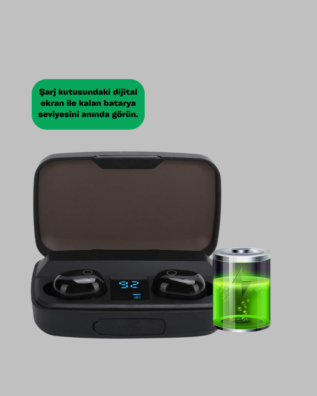 1800 mAh Güçlü Şarj Kutusu ile Bluetooth Kulaklık Seti