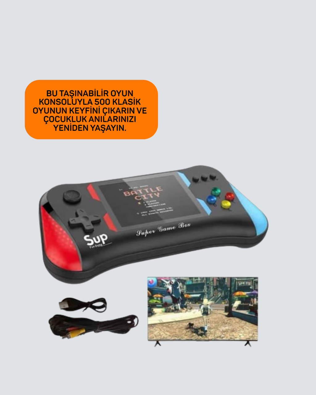 500 Oyunlu El Tipi Taşınabilir Oyun Konsolu – Şarjlı ve TV Bağlantılı Model