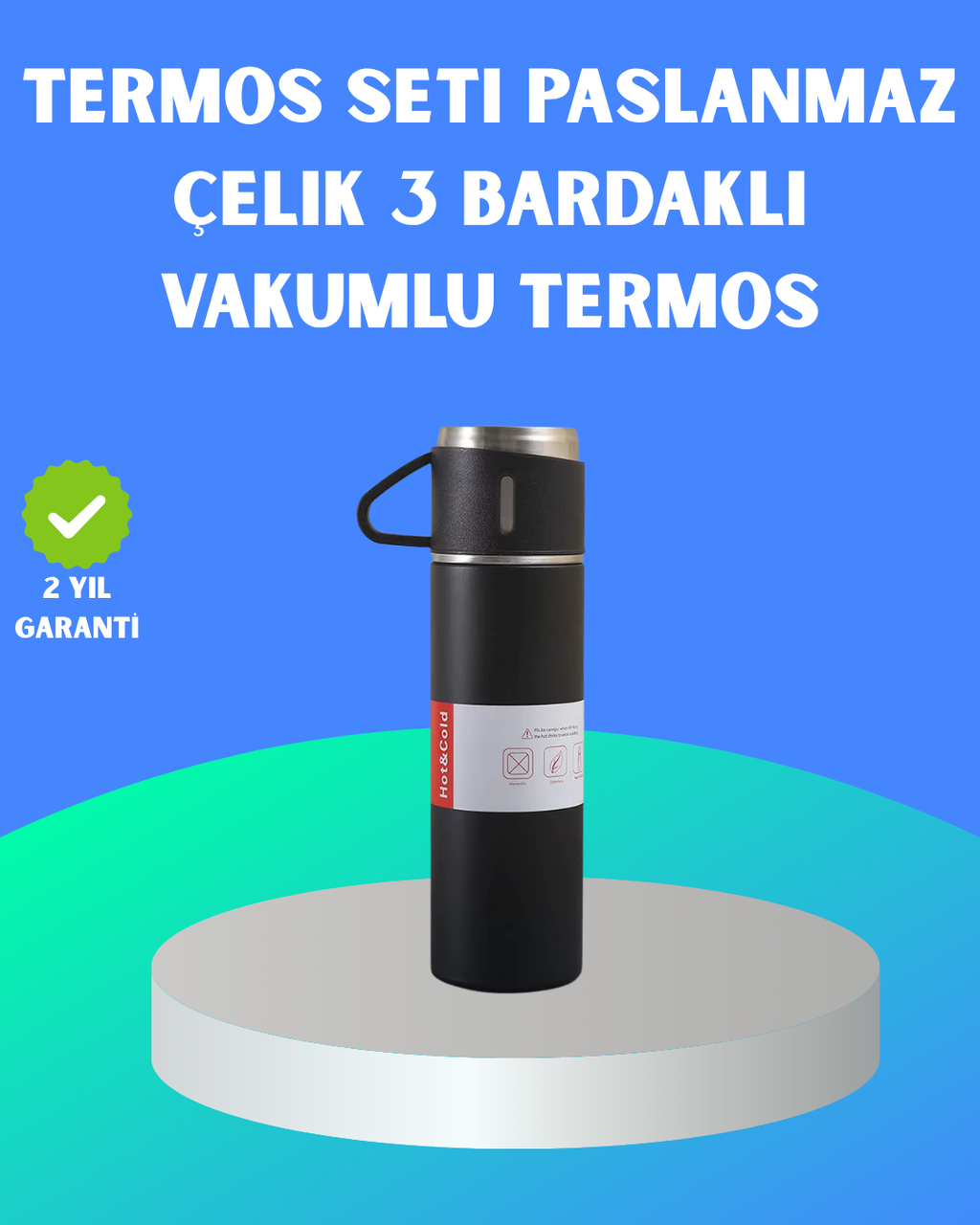 304 Çelik Termos Seti | 2 Bardaklı 500 ml Uzun Süre Isı Koruma