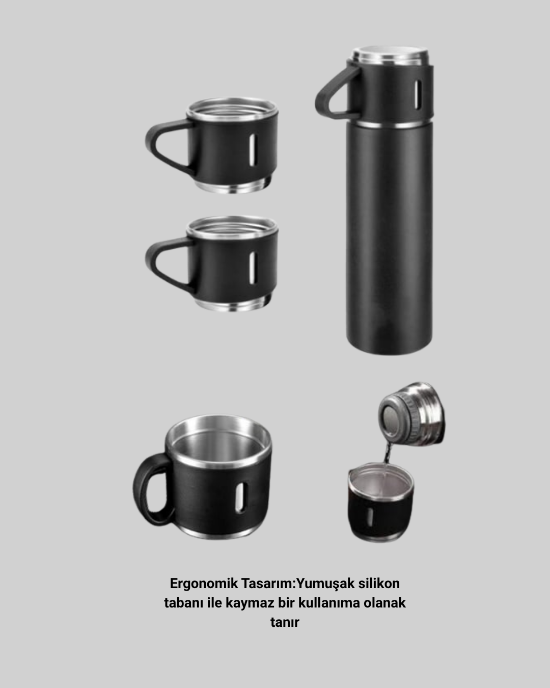 304 Çelik Termos Seti | 2 Bardaklı 500 ml Uzun Süre Isı Koruma