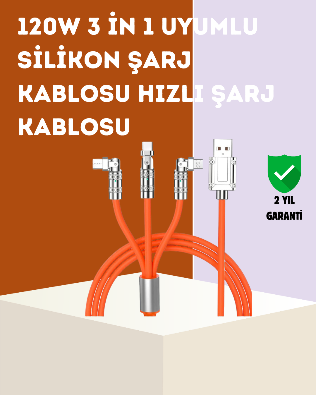 120 W Hızlı Çözüm Sunan 3'ü 1 USB Şarj Kablosu– Sağlam Gövde