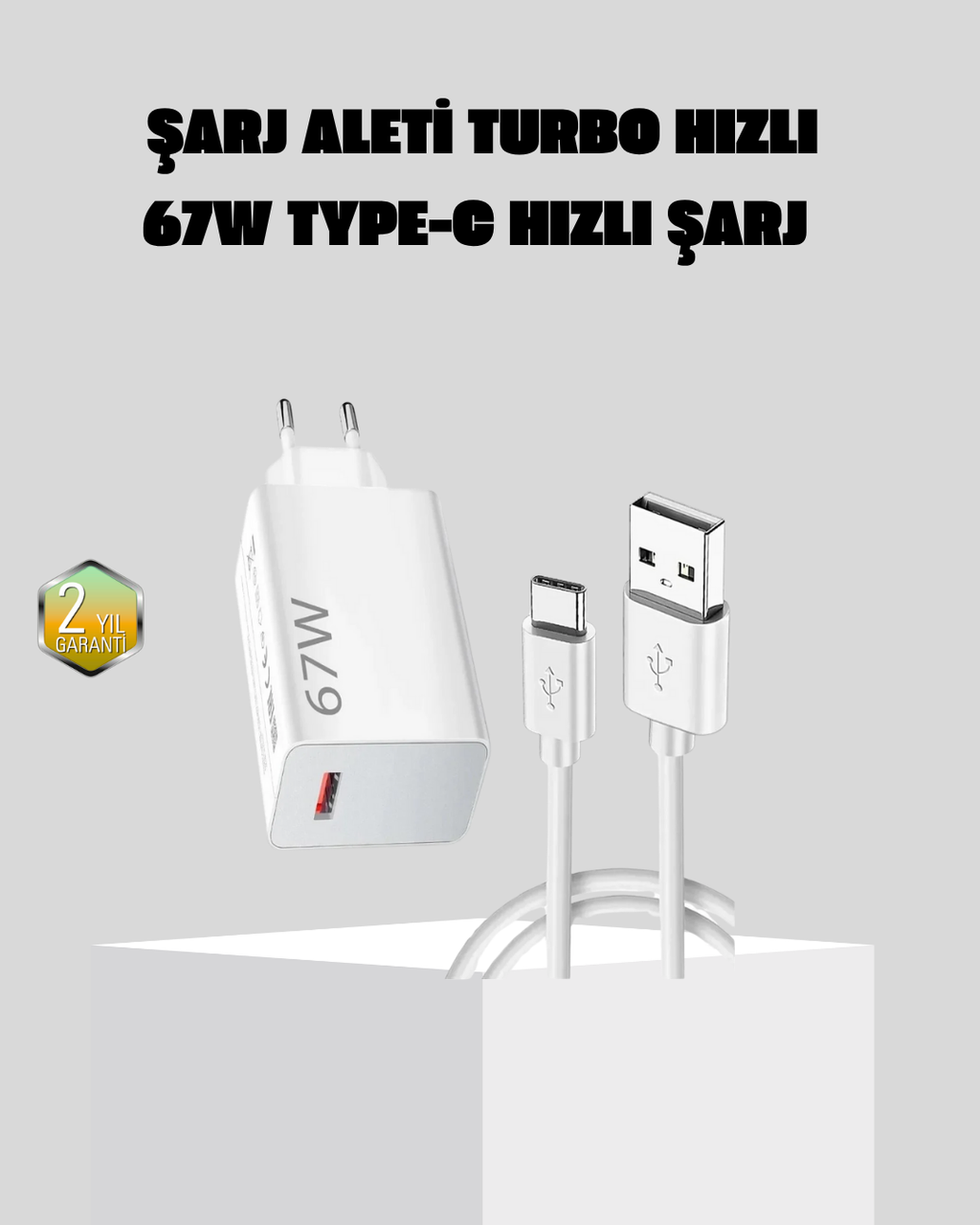 67W Süper Hızlı Şarj Adaptörü ve Kablo Seti – Güvenli Kompakt ve Ergonomik Tasarım
