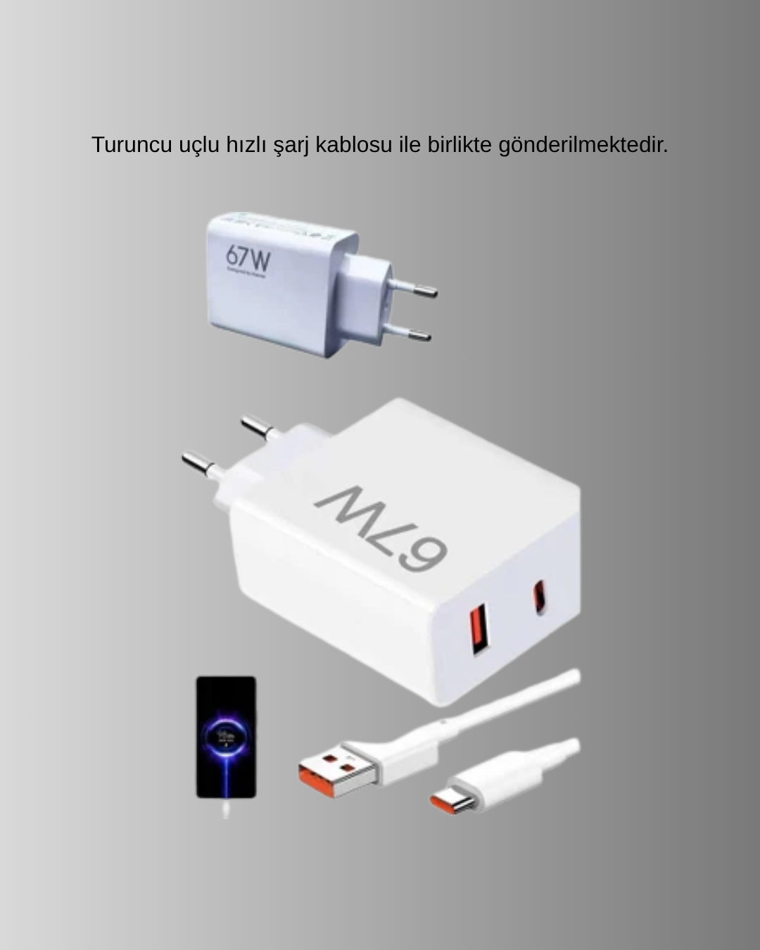 67W Turbo Type-C Hızlı Şarj Adaptörü – Akıllı Koruma Çipli Hızlı Şarj Destekli