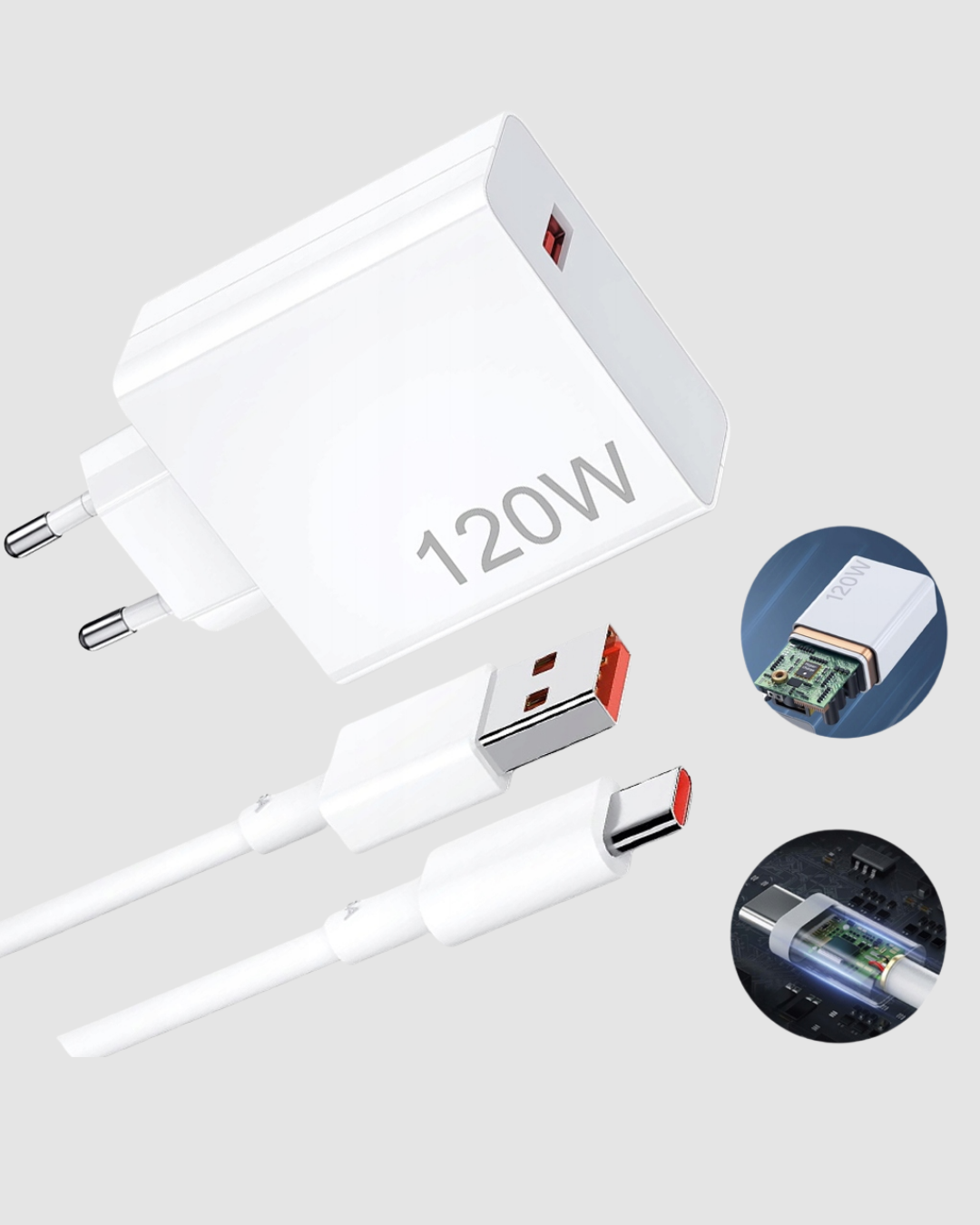 120W Süper Hızlı Şarj Adaptörü – Type-C Kablo Dahil Yüksek Voltaj Korumalı