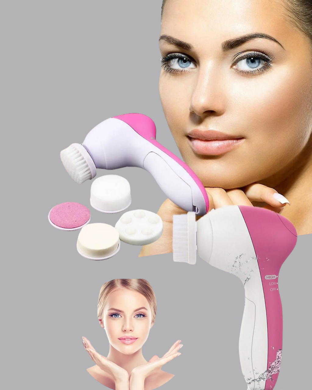 5’i 1 Arada Yüz Temizleme Cihazı – Masaj Fırça Peeling ve Krem Uygulama Aparatlı