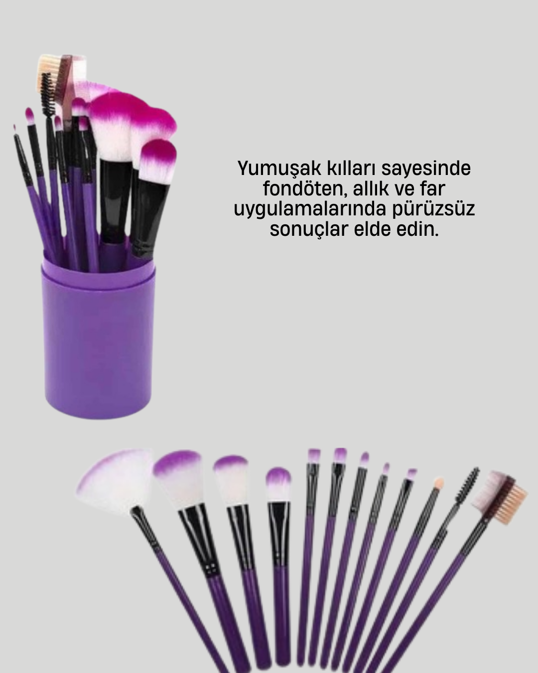 12’li Makyaj Fırça Seti Fondöten Allık Far Karıştırma İçin Tam Uyumlu