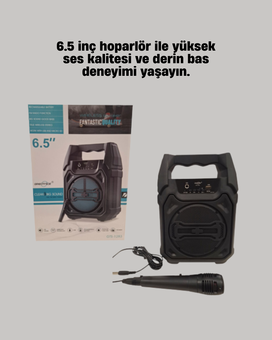 15W Güçlü Ses Çıkışlı Bluetooth Hoparlör FM Radyo ve Mikrofon Destekli