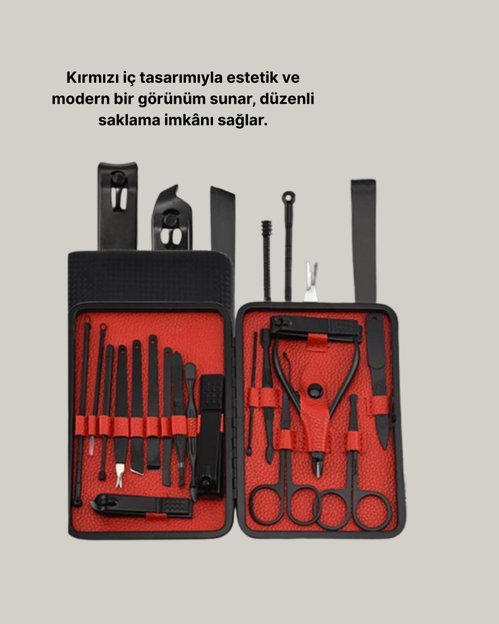 17 Parça Profesyonel Manikür Pedikür Seti Paslanmaz Çelik Siyah Kutu