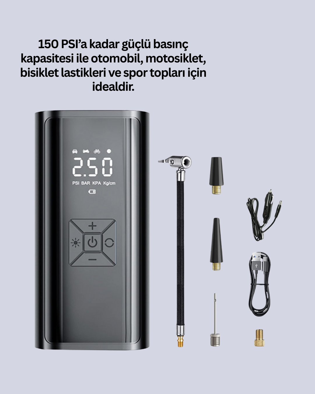 12V Uyumlu Çok İşlevli Akıllı Araç Lastik Pompası