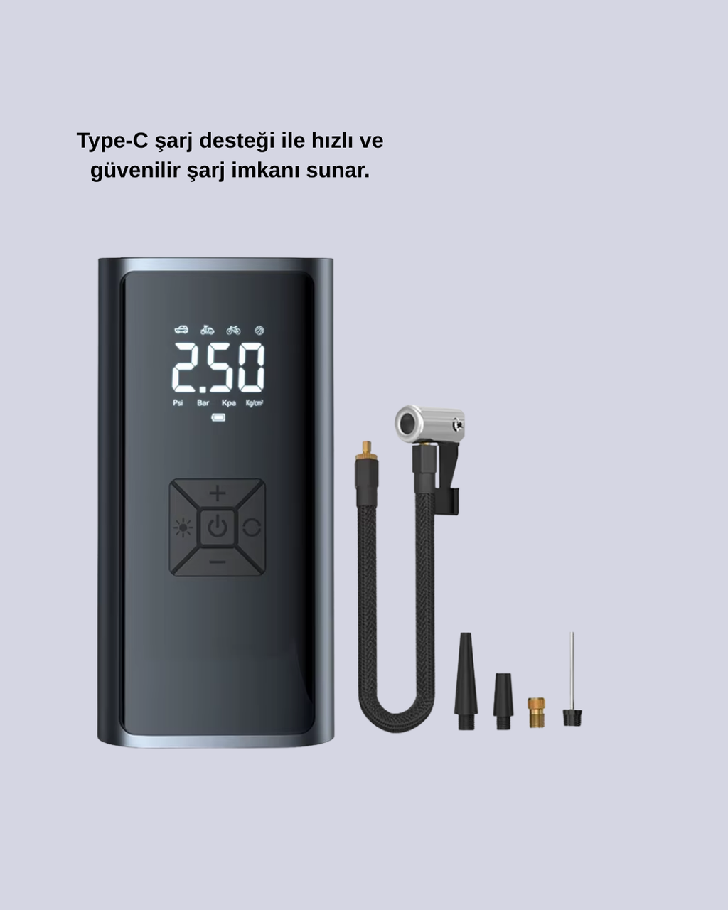 80W Kablosuz Dijital Ekranlı Taşınabilir Lastik Şişirme Pompası