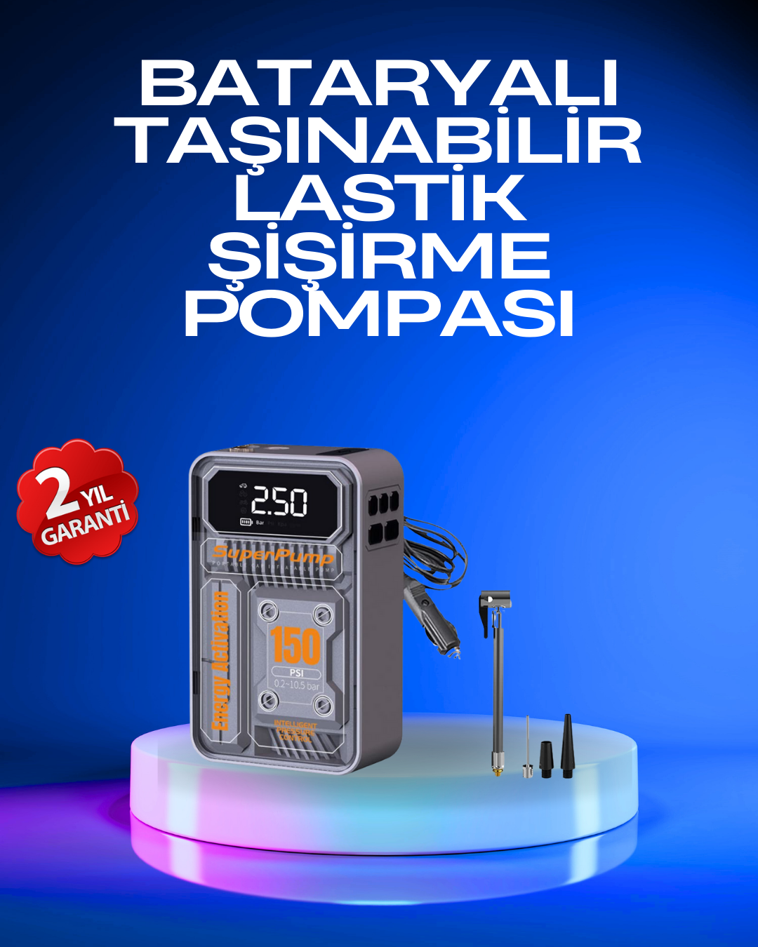6000mAh Bataryalı LED Ekranlı Akıllı Hava Kompresörü