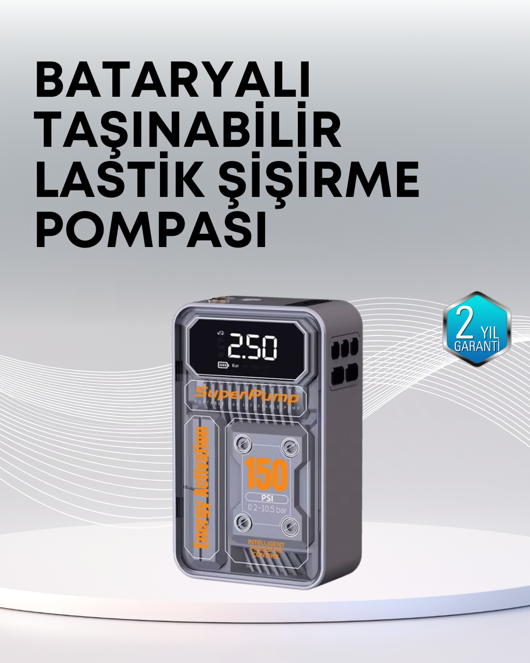 150 PSI Kablosuz Dijital Ekranlı Taşınabilir Araç Lastik Pompası