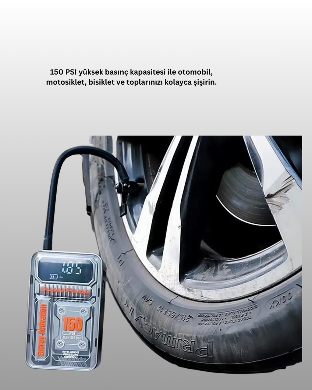 150 PSI Kablosuz Dijital Ekranlı Taşınabilir Araç Lastik Pompası