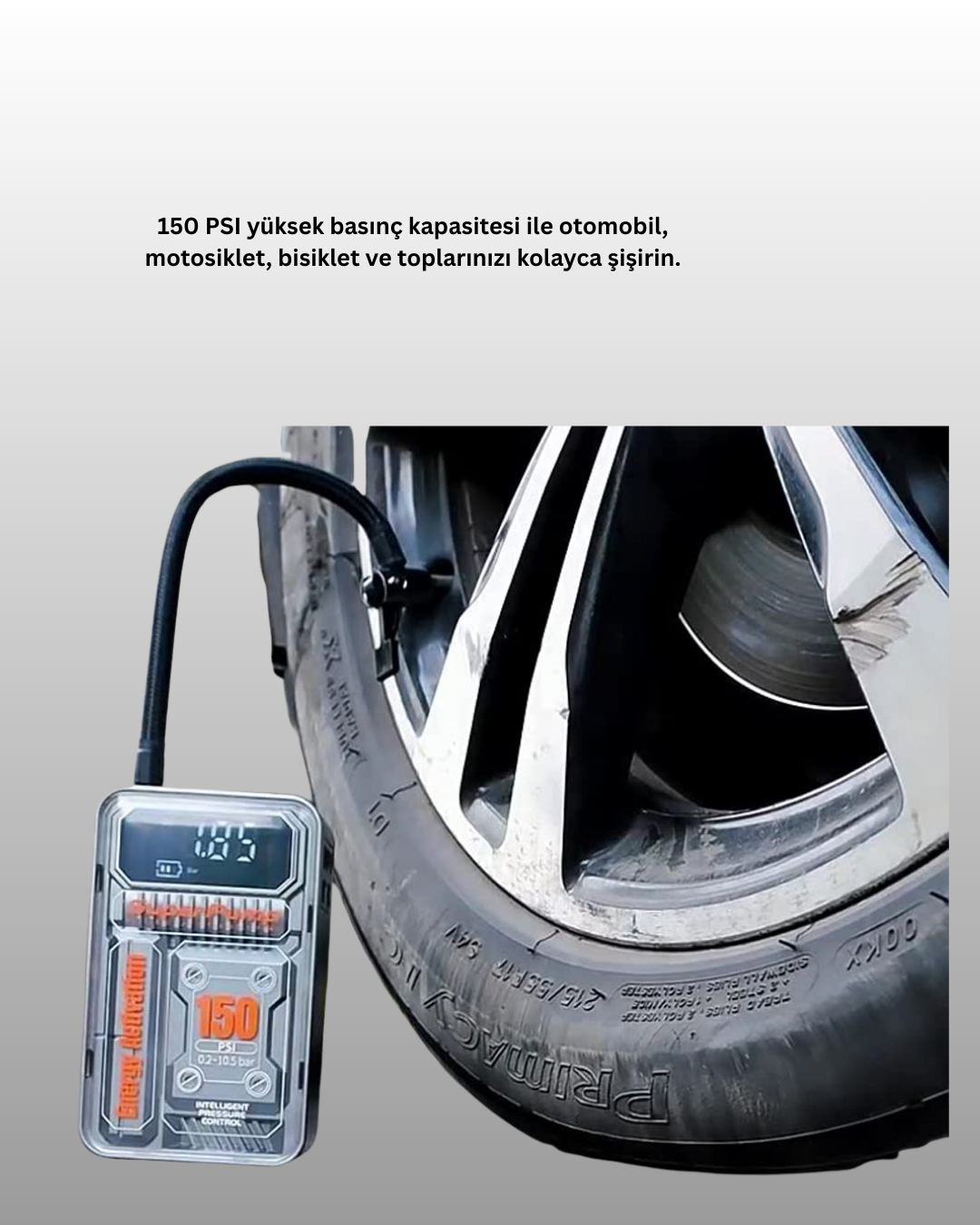 150 PSI Kablosuz Dijital Ekranlı Taşınabilir Araç Lastik Pompası