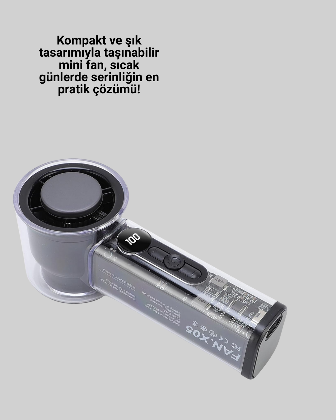 100 Kademeli Ayarlanabilir Mini Fan | Dijital Ekranlı Serinletici