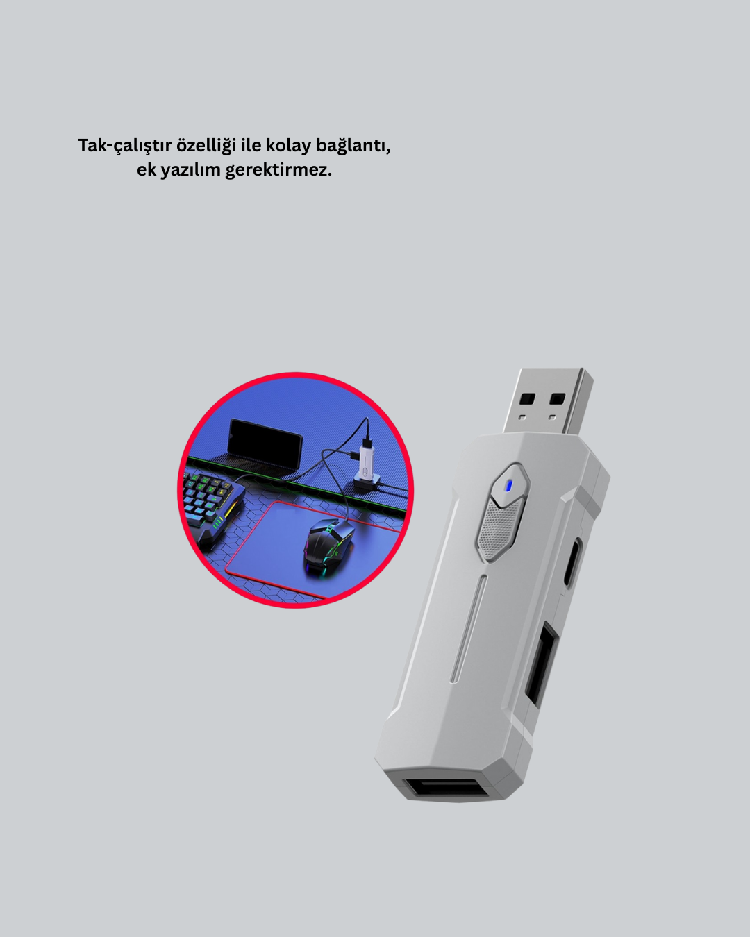 5’i 1 Arada Mobil Oyun Seti Klavye Mouse Dönüştürücü iOS & Android