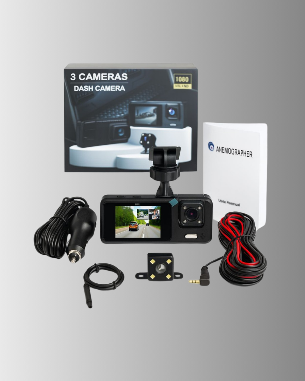 3 Kameralı Araç İçi DVR Kayıt Cihazı  Ön İç Arka Kamera Full HD