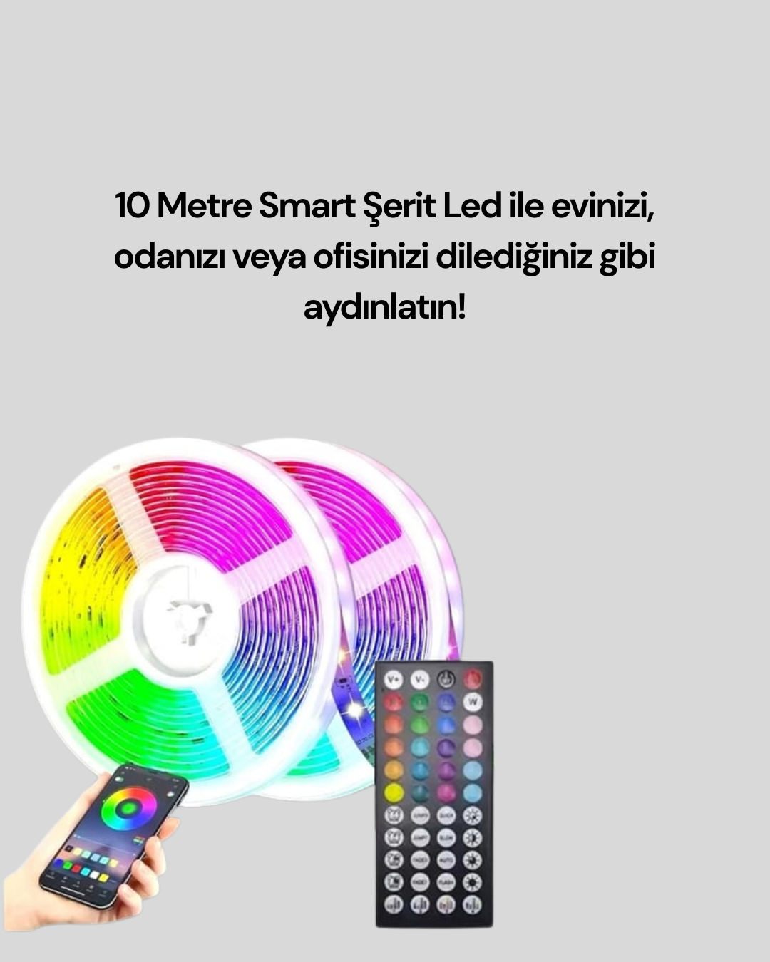 10 Metre Smart Şerit Led Bluetooth Telefon Kontrollü USB Enerjili