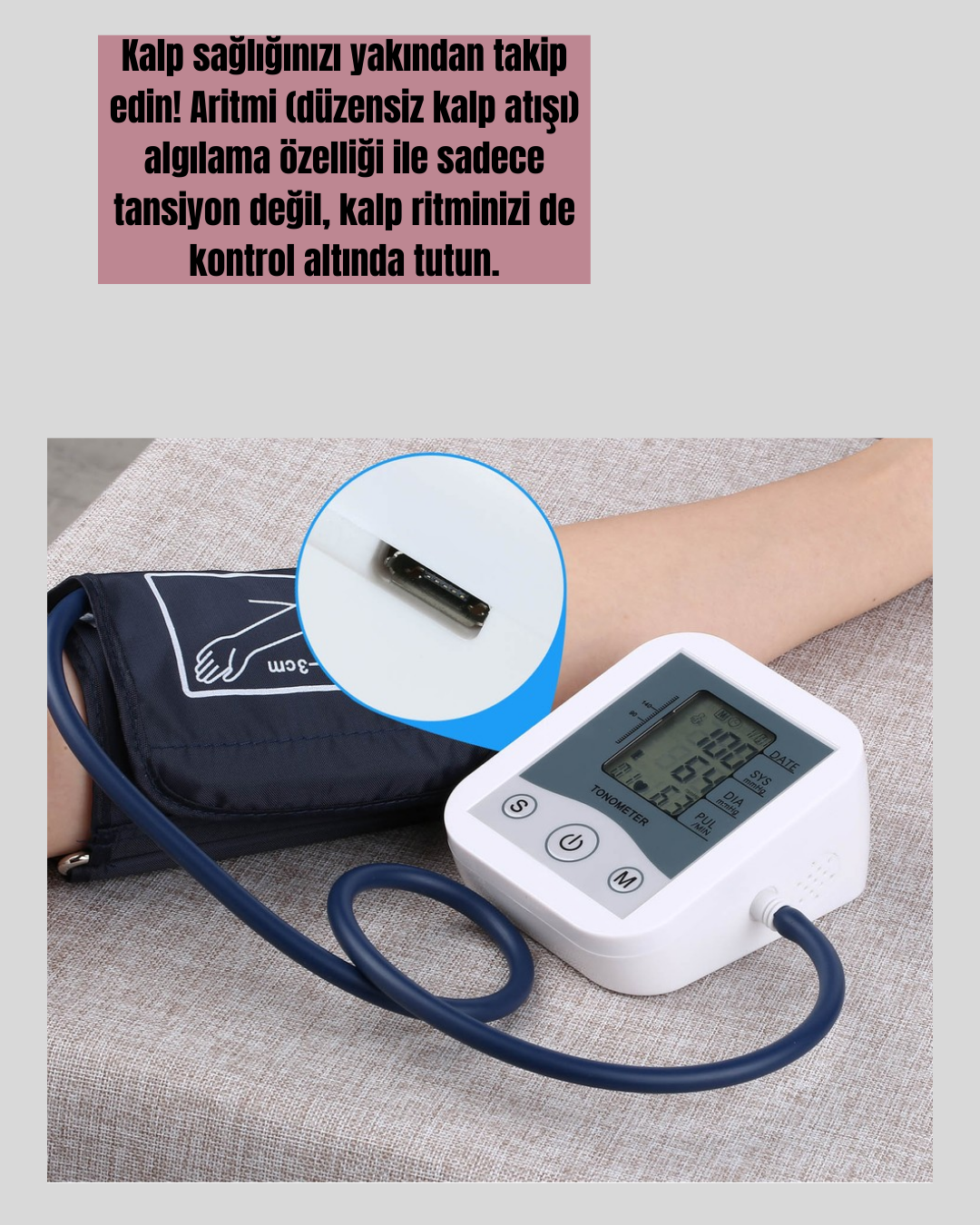 2 Kullanıcı Hafızalı USB Uyumlu Tansiyon Ölçer