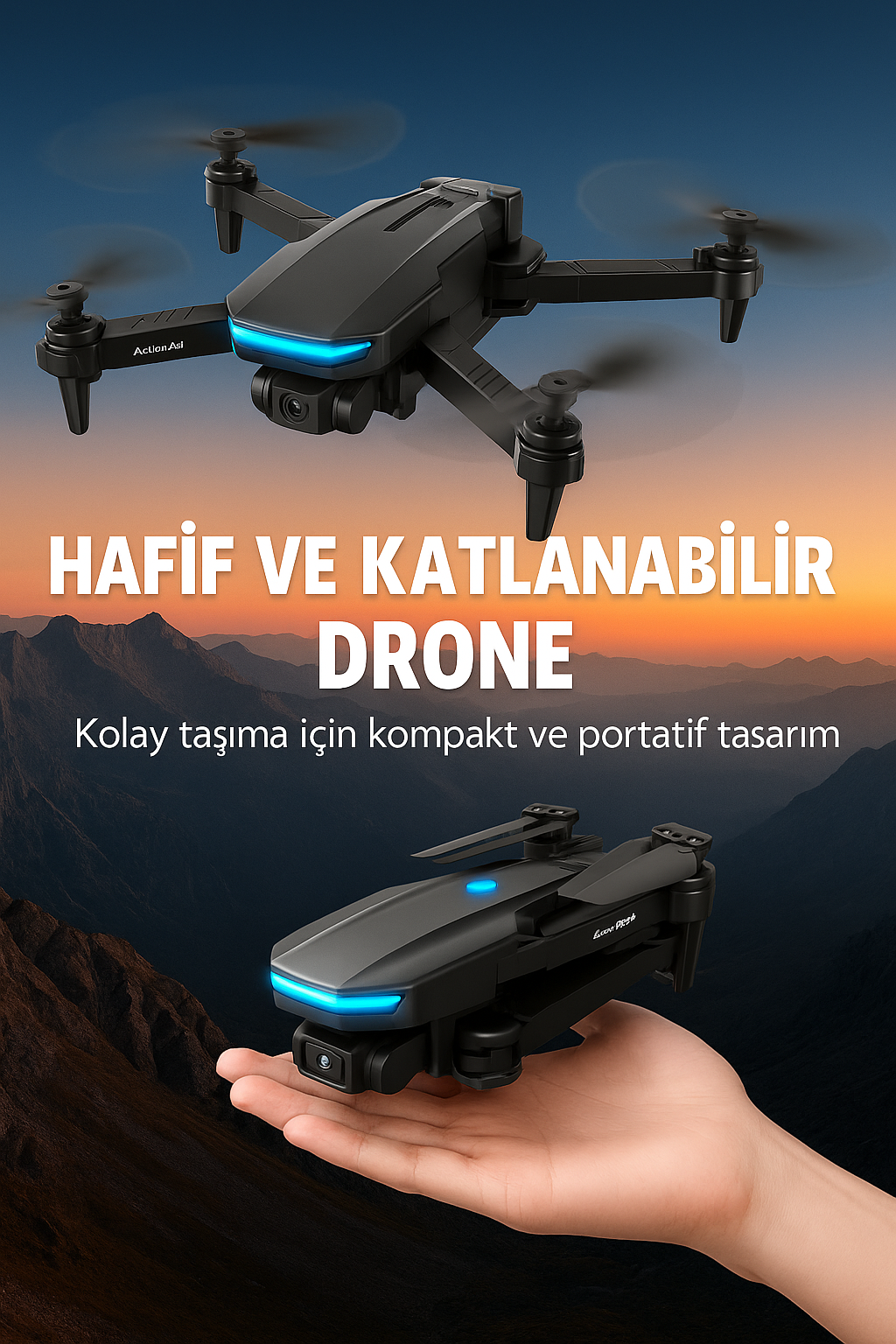 2.4G 4CH Katlanabilir Drone 100 Metre Uçuş Mesafeli