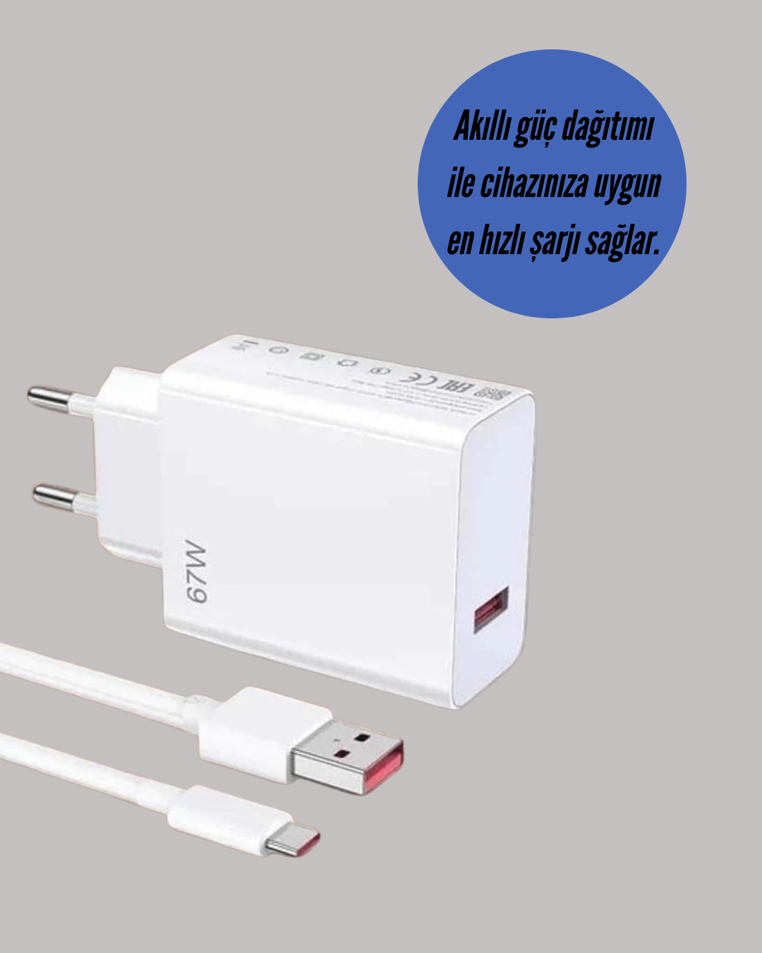 67W Güçlü Şarj Adaptörü ve Turbo Kablo Uzun Ömürlü Dayanıklı Tasarım
